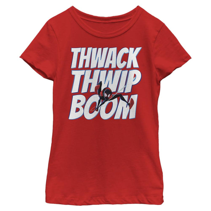 fifth sun Girl's Marvel Spider-Man: Into the Spider-Verse Boom Noises T-Shirt