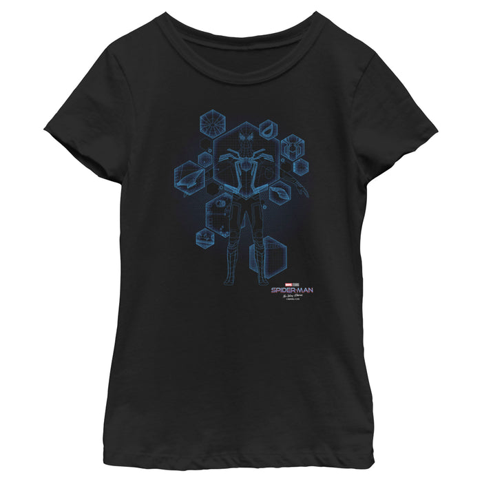 fifth sun Girl's Marvel Spider-Man: No Way Home Black Suit Blueprint T-Shirt