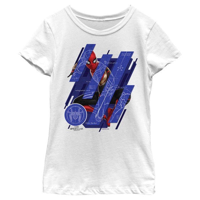 fifth sun Girl's Marvel Spider-Man: No Way Home Suit Blueprint Panels T-Shirt