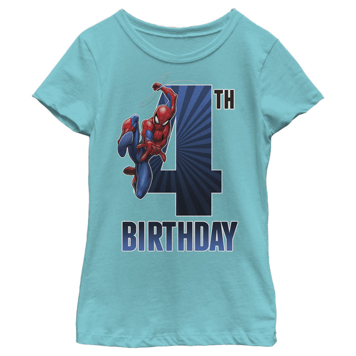 Fifth Sun Girl's Marvel Spider-Man Swinging 4th Birthday T-Shirt
