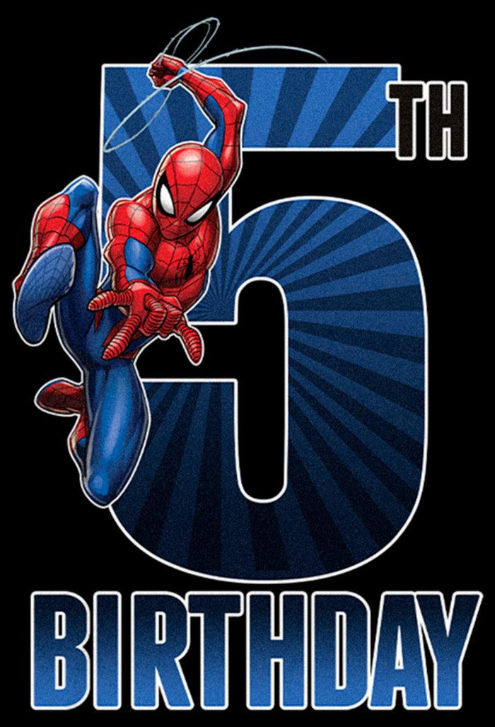 Fifth Sun Girl's Marvel Spider-Man Swinging 5th Birthday T-Shirt
