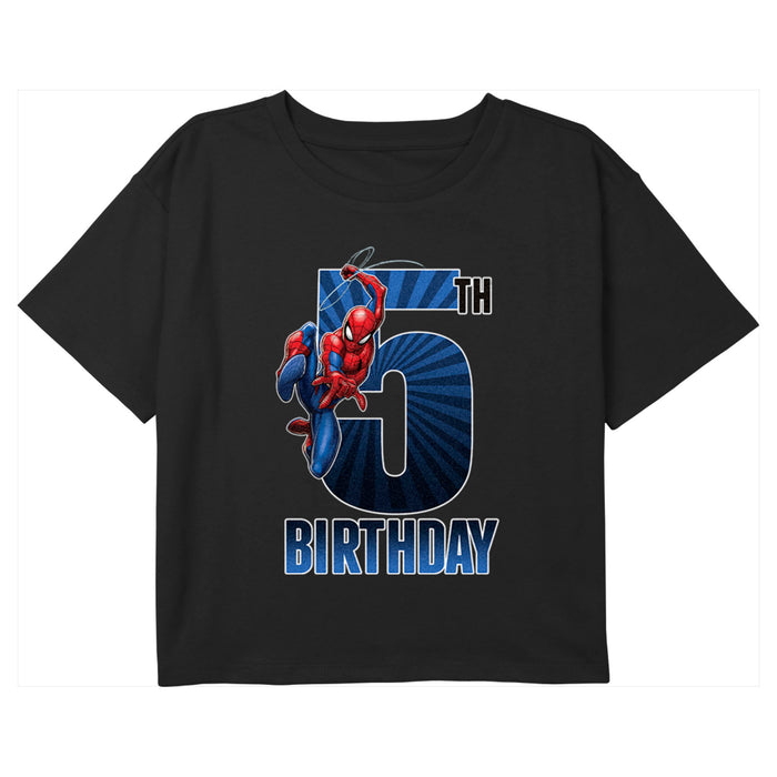 fifth sun Girl's Marvel Spider-Man Swinging 5th Birthday T-Shirt