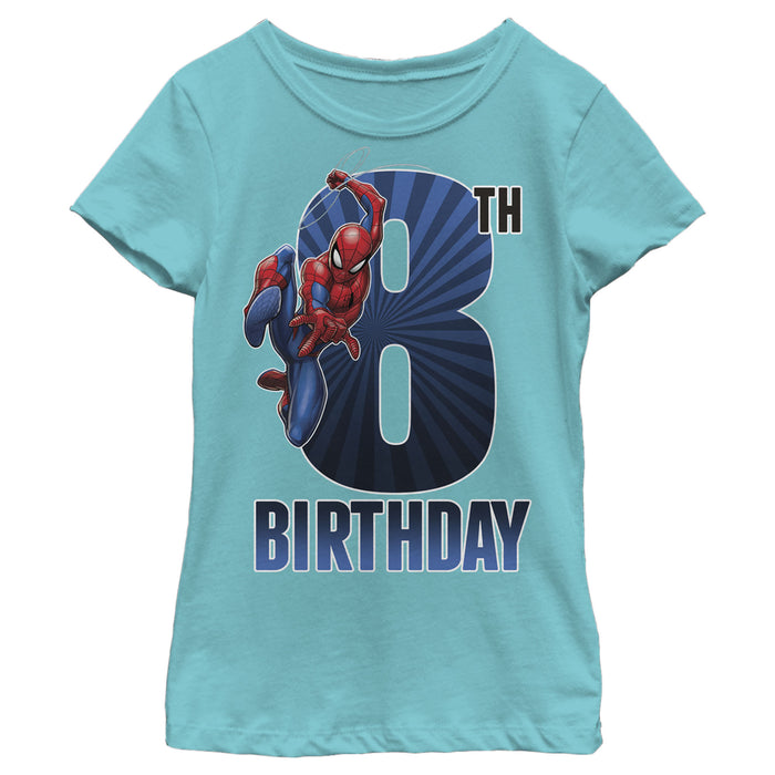 fifth sun Girl's Marvel Spider-Man Swinging 8th Birthday T-Shirt
