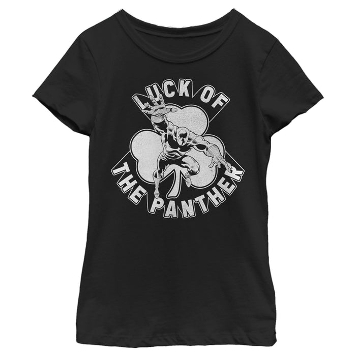 fifth sun Girl's Marvel St. Patrick's Day Black Panther Luck of the Panther T-Shirt