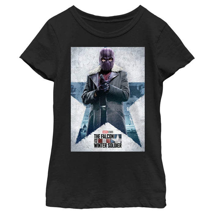 fifth sun Girl's Marvel The Falcon and the Winter Soldier Baron Zemo Poster T-Shirt