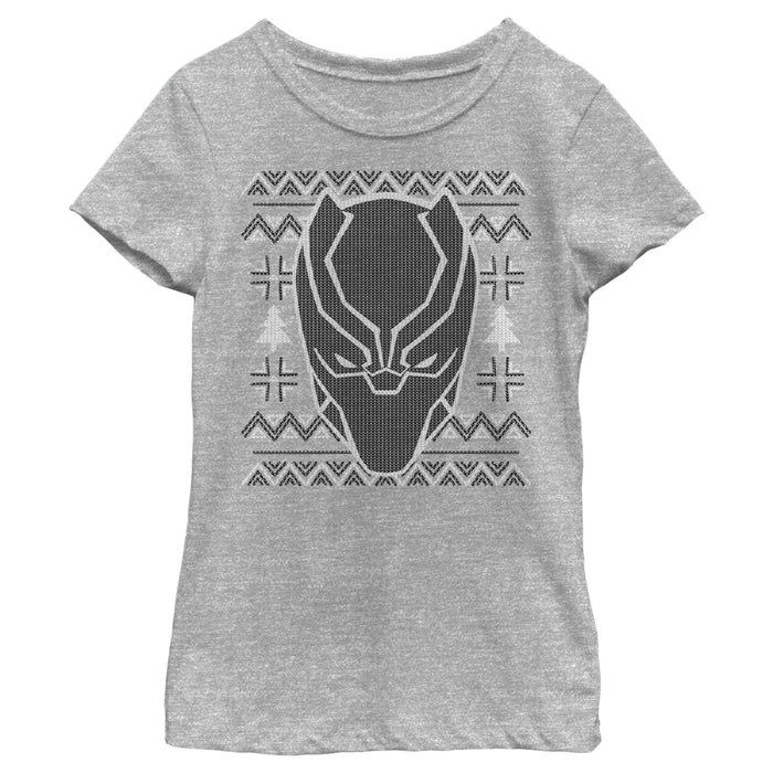 fifth sun Girl's Marvel Ugly Christmas Panther Mask T-Shirt