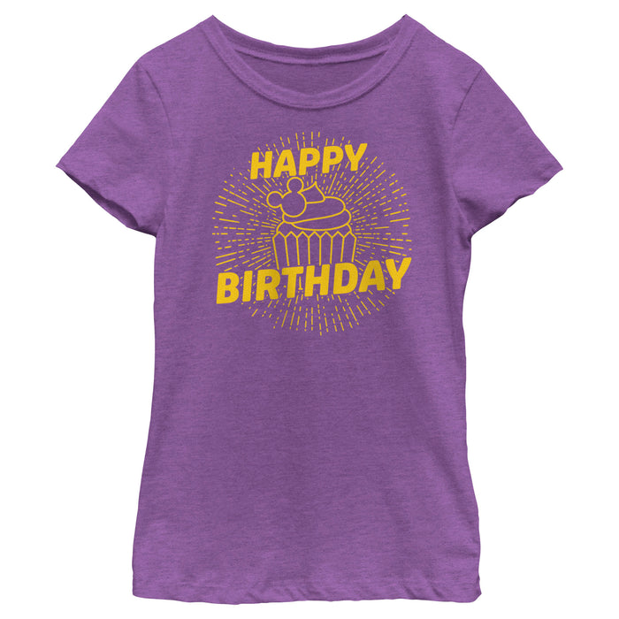 fifth sun Girl's Mickey & Friends Happy Birthday Cupcake T-Shirt