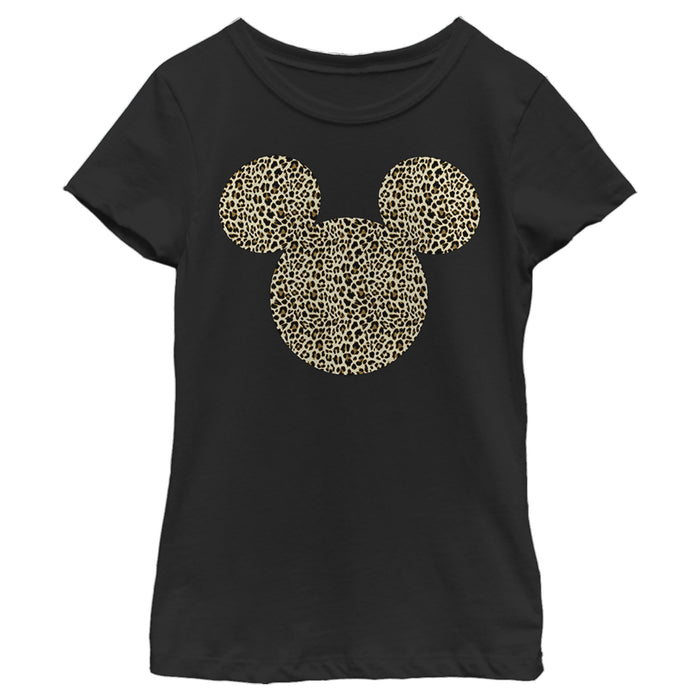 Fifth Sun Girl's Mickey & Friends Mickey & Mickey Mouse Cheetah Print Classic Ears T-Shirt