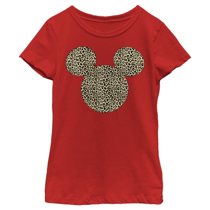 Fifth Sun Girl's Mickey & Friends Mickey & Mickey Mouse Cheetah Print Classic Ears T-Shirt