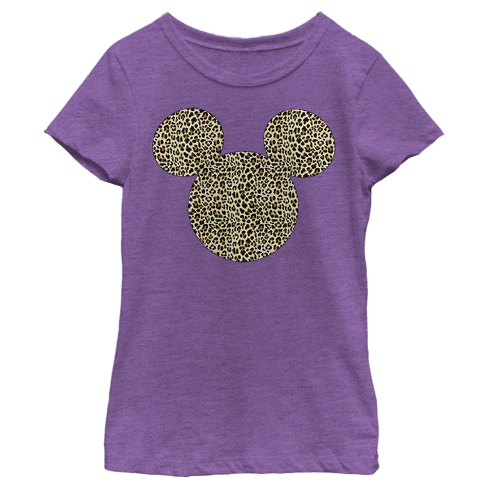 fifth sun Girl's Mickey & Friends Mickey & Mickey Mouse Cheetah Print Classic Ears T-Shirt