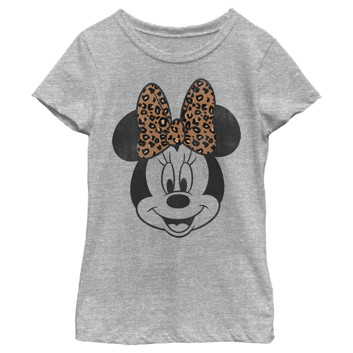 fifth sun Girl's Mickey & Friends Minnie Mouse Cheetah Print Bow T-Shirt