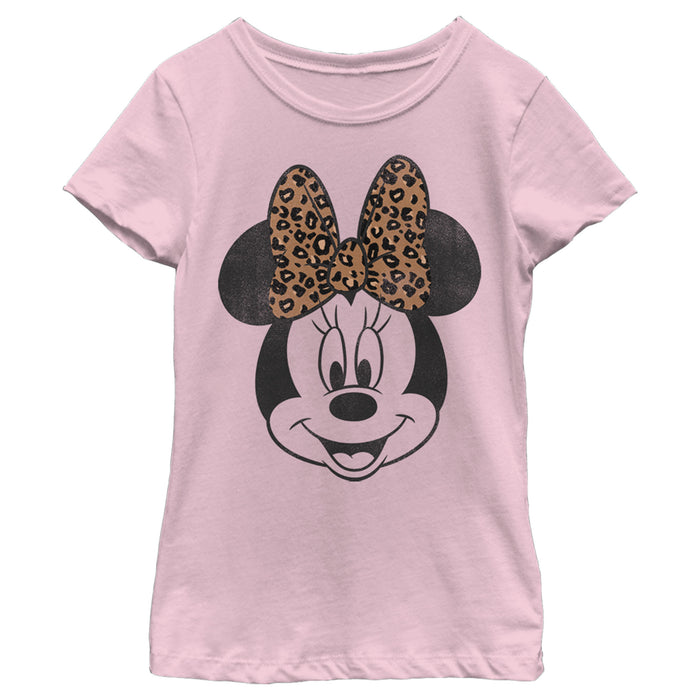 Fifth Sun Girl's Mickey & Friends Minnie Mouse Cheetah Print Bow T-Shirt