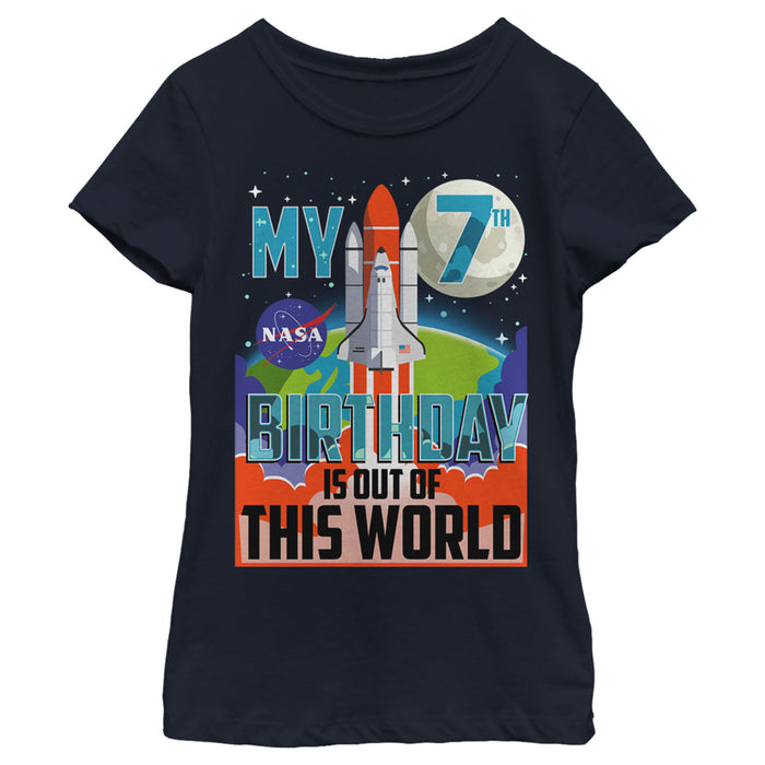 fifth sun Girl's NASA My 7th Birthday Is Out Of The World Poster T-Shirt