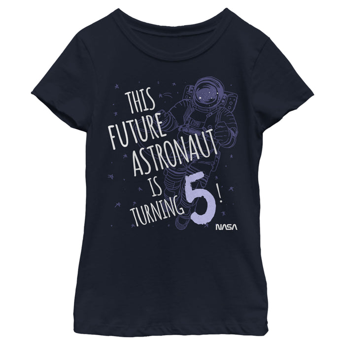 fifth sun Girl's NASA This Future Astronaut Is Turning 5 Outline Sketch T-Shirt