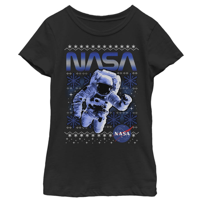 fifth sun Girl's NASA Ugly Christmas Astronaut Print T-Shirt