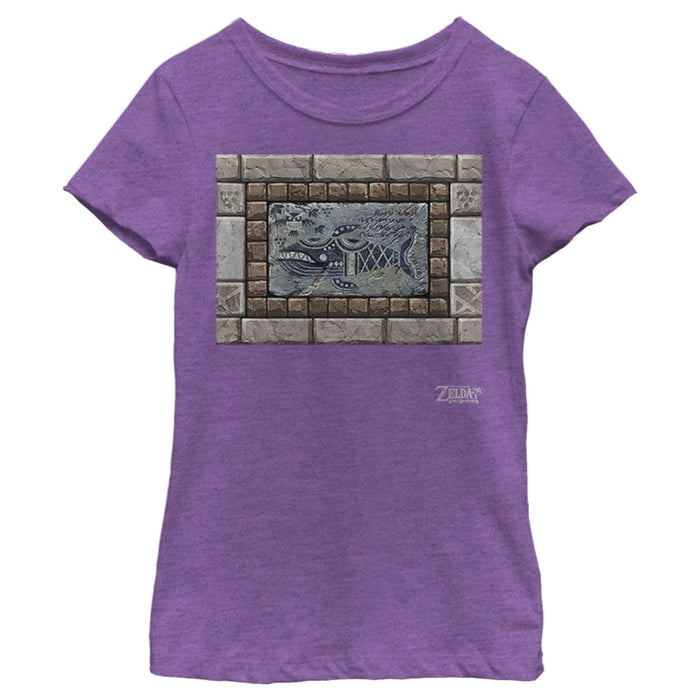 fifth sun Girl's Nintendo Legend of Zelda Link's Awakening Whale Stone Tablet T-Shirt