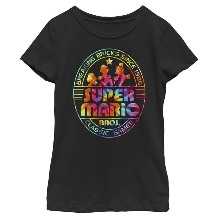 fifth sun Girl's Nintendo Super Mario Brick Break 85 Tie-Dye Logo T-Shirt