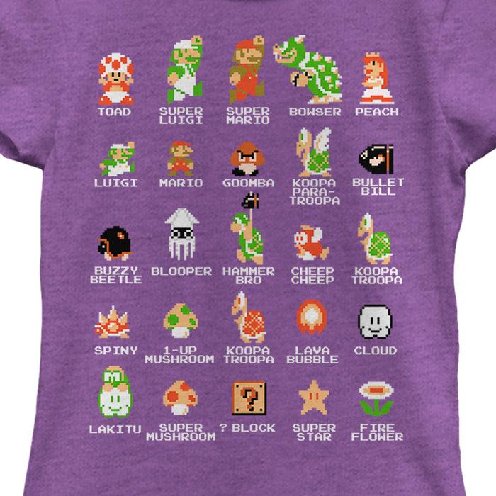 Fifth Sun Girl's Nintendo Super Mario Bros Character Guide T-Shirt