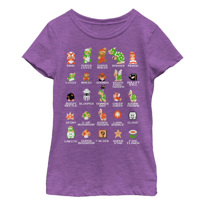 Fifth Sun Girl's Nintendo Super Mario Bros Character Guide T-Shirt