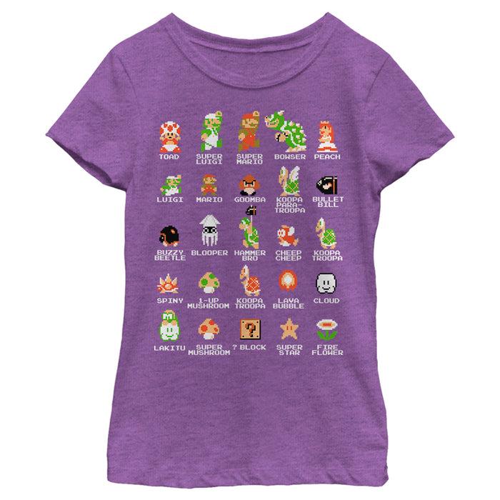 fifth sun Girl's Nintendo Super Mario Bros Character Guide T-Shirt