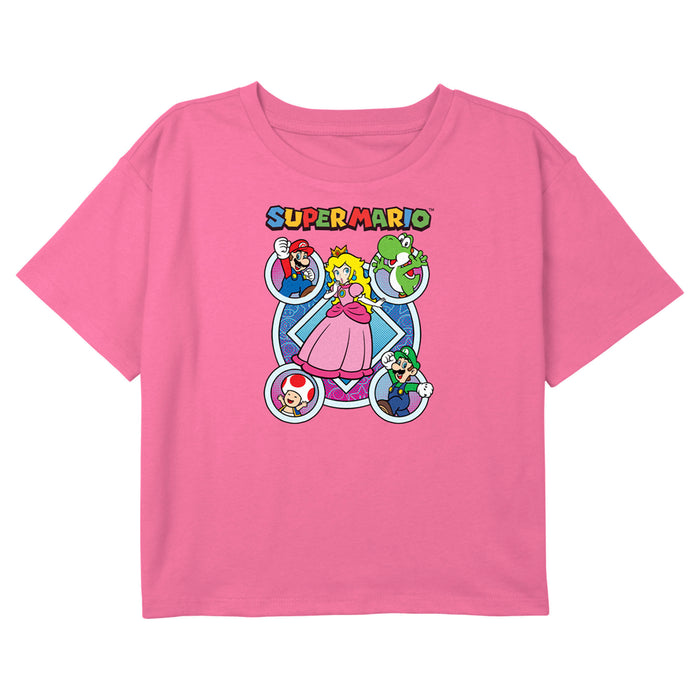 fifth sun Girl's Nintendo Super Mario Bros Princess Peach Character Circles T-Shirt