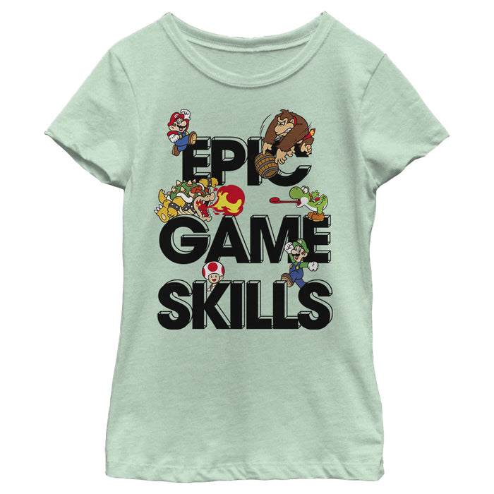 fifth sun Girl's Nintendo Super Mario Epic Game Skills Character Collage T-Shirt