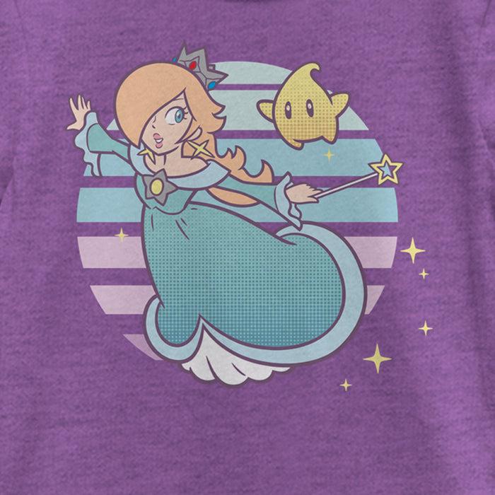 Fifth Sun Girl's Nintendo Super Mario Rosalina And Luma Striped Background Portrait T-Shirt