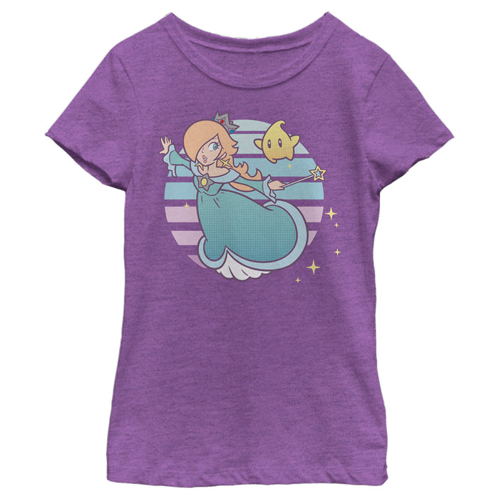 fifth sun Girl's Nintendo Super Mario Rosalina And Luma Striped Background Portrait T-Shirt