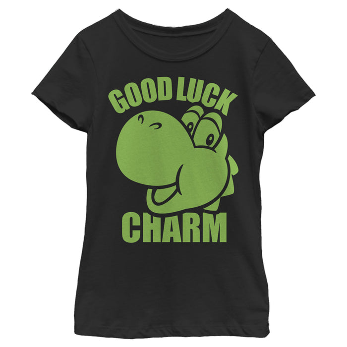 fifth sun Girl's Nintendo Super Mario St. Patrick's Day Yoshi Good Luck Charm T-Shirt