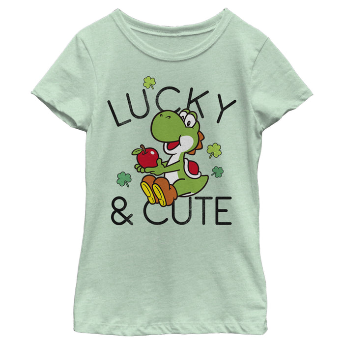Fifth Sun Girl's Nintendo Super Mario Yoshi St. Patrick's Day Lucky And Cute T-Shirt