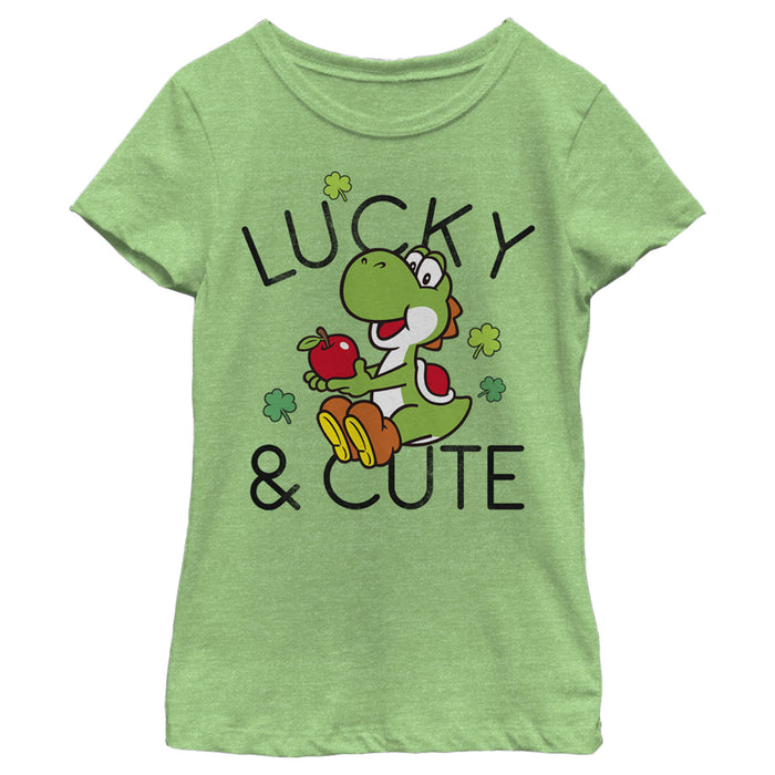 fifth sun Girl's Nintendo Super Mario Yoshi St. Patrick's Day Lucky and Cute T-Shirt