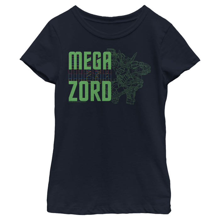 fifth sun Girl's Power Rangers Megazord Schematics T-Shirt