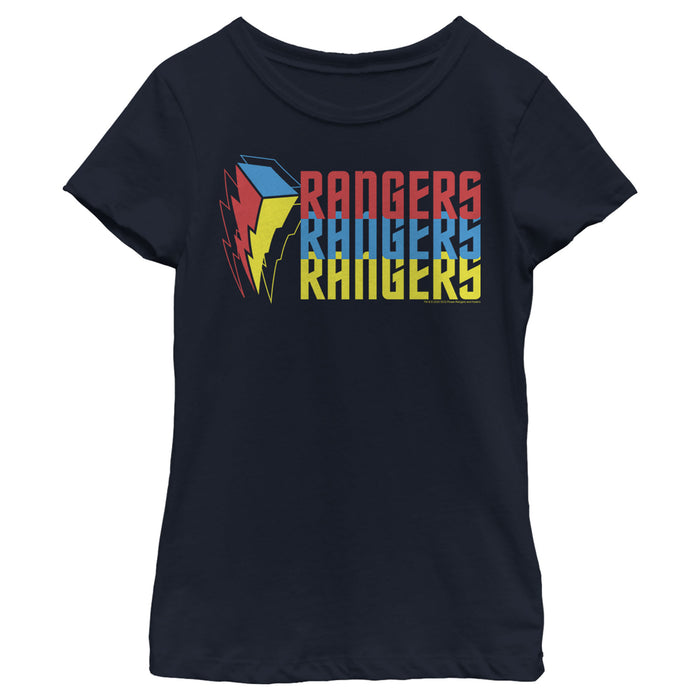 fifth sun Girl's Power Rangers Rainbow Text T-Shirt