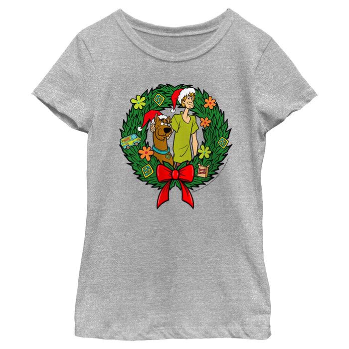 fifth sun Girl's Scooby Doo Christmas Shaggy and Scooby Wreath T-Shirt