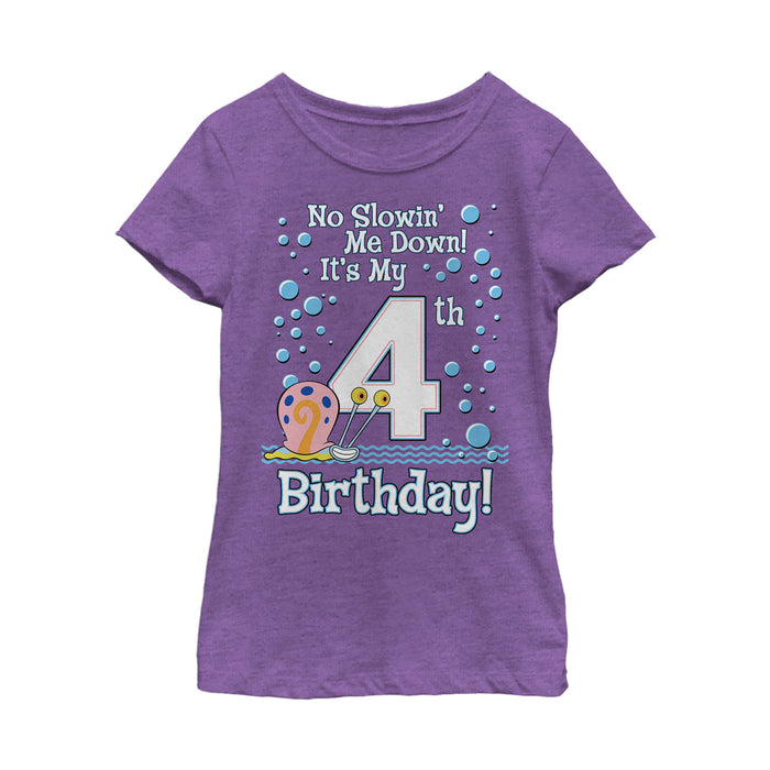 fifth sun Girl's SpongeBob SquarePants Gary 4th Birthday T-Shirt