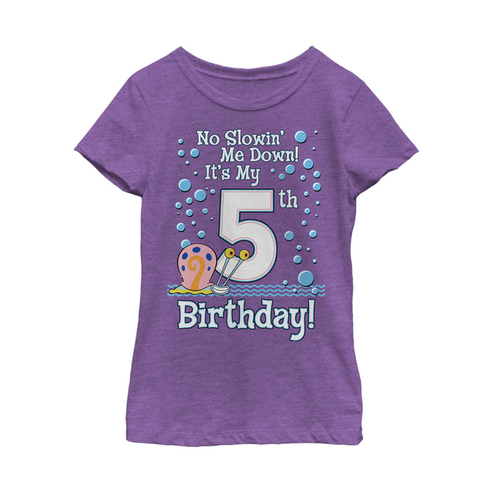 fifth sun Girl's SpongeBob SquarePants Gary 5th Birthday T-Shirt