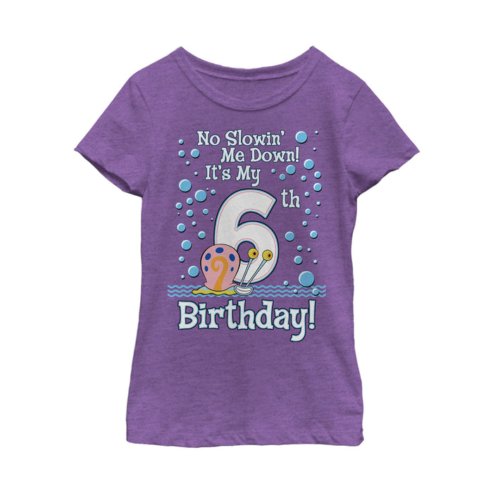 fifth sun Girl's SpongeBob SquarePants Gary 6th Birthday T-Shirt
