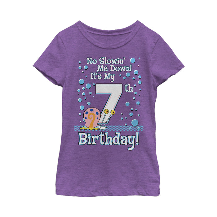 fifth sun Girl's SpongeBob SquarePants Gary 7th Birthday T-Shirt