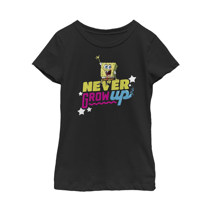 fifth sun Girl's SpongeBob SquarePants Never Grow Up Rocket T-Shirt