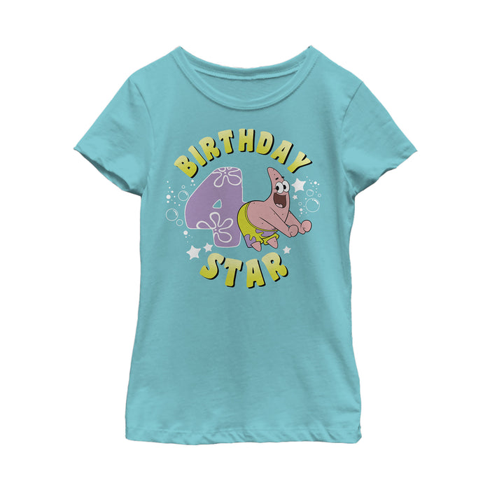fifth sun Girl's SpongeBob SquarePants Patrick 4th Birthday T-Shirt