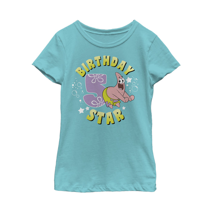 fifth sun Girl's SpongeBob SquarePants Patrick 5th Birthday T-Shirt