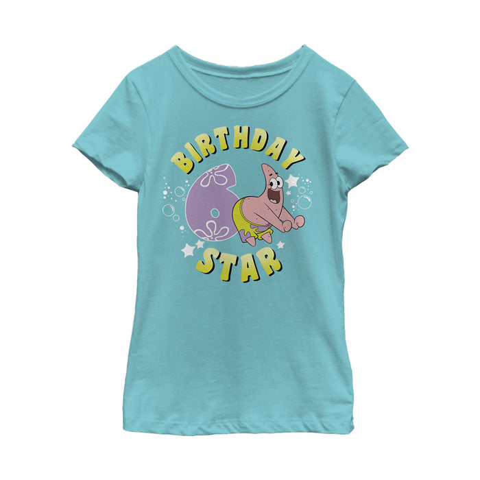fifth sun Girl's SpongeBob SquarePants Patrick 6th Birthday T-Shirt