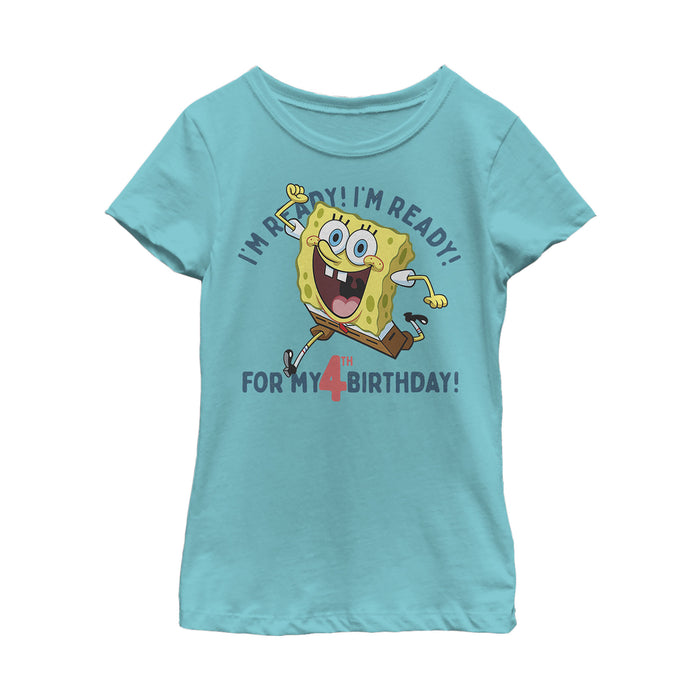 fifth sun Girl's SpongeBob SquarePants Ready for 4th Birthday T-Shirt
