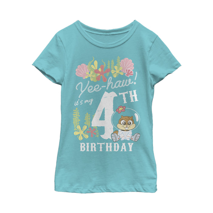fifth sun Girl's SpongeBob SquarePants Sandy 4th Birthday T-Shirt