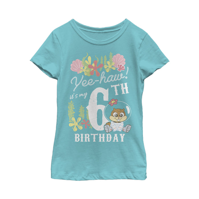 fifth sun Girl's SpongeBob SquarePants Sandy 6th Birthday T-Shirt