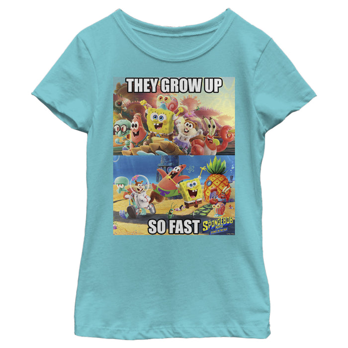 fifth sun Girl's SpongeBob SquarePants Sponge on the Grow Up Fast Panel T-Shirt