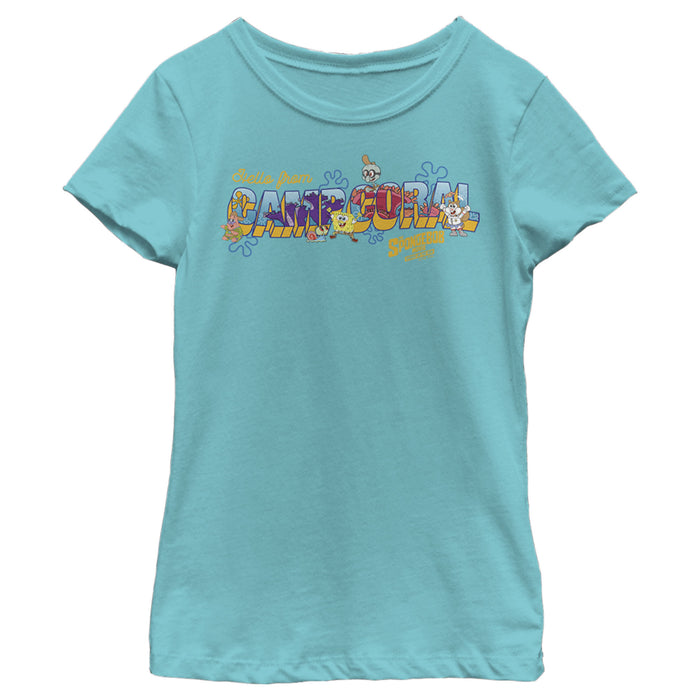 fifth sun Girl's SpongeBob SquarePants Sponge on the Run Camp Coral Hello T-Shirt