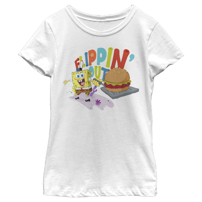 fifth sun Girl's SpongeBob SquarePants Sponge on the Run Flippin' Out Burger T-Shirt