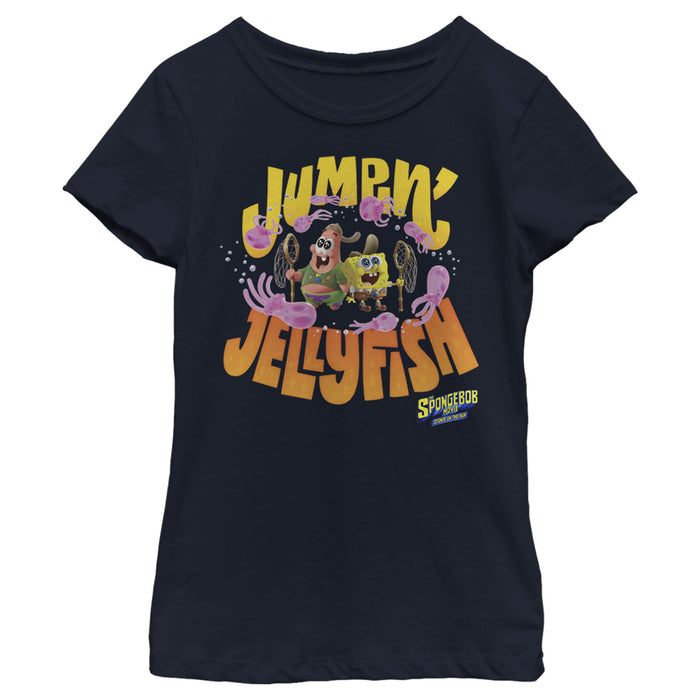 fifth sun Girl's SpongeBob SquarePants Sponge on the Run Jumping Jellyfish T-Shirt