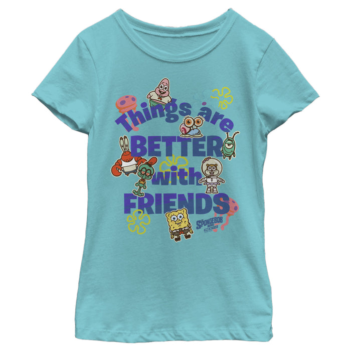 fifth sun Girl's SpongeBob SquarePants Sponge on the Run Things Are Better with Friends T-Shirt